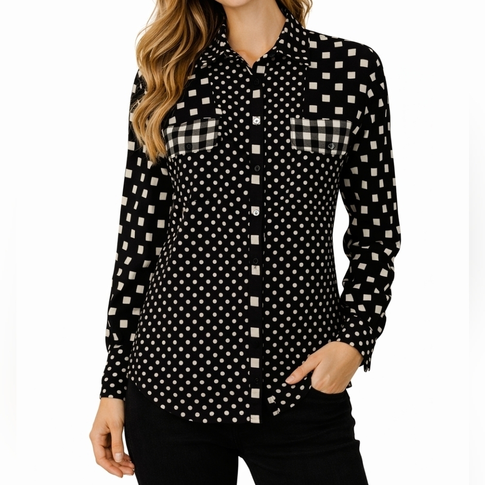 ROCKY MOUNTAIN CLOTHING 1980s Black and White Check Button Down Shirt